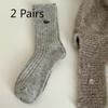 2 Pairs of Velvet Multicolored Button Wool Socks, Mid-calf Socks, Solid Color Thickened Warm and Versatile Pile Socks