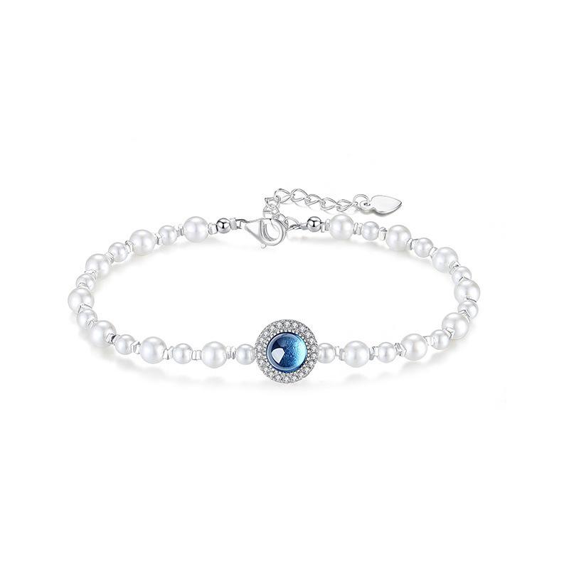 Light Luxury Aquamarine Bracelet: Silver Pearl Style Jewelry Gift for Girlfriend