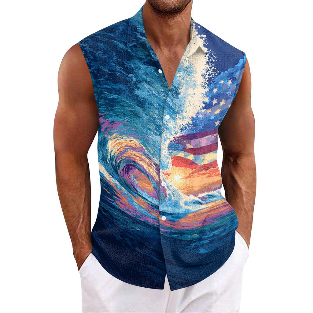 Męska hawajska koszula z klapami zapinana na guziki T-shirt top