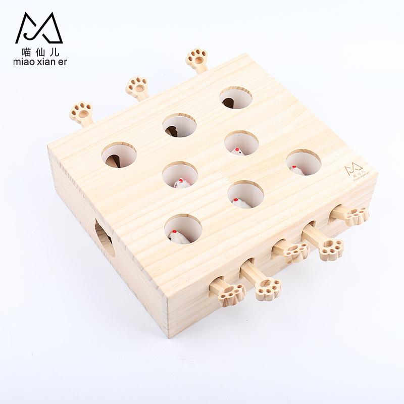 Cat Toys Interactive Whack-a-mole Solid Wood Toys for Indoor Cats Kitten Catch Mice Game