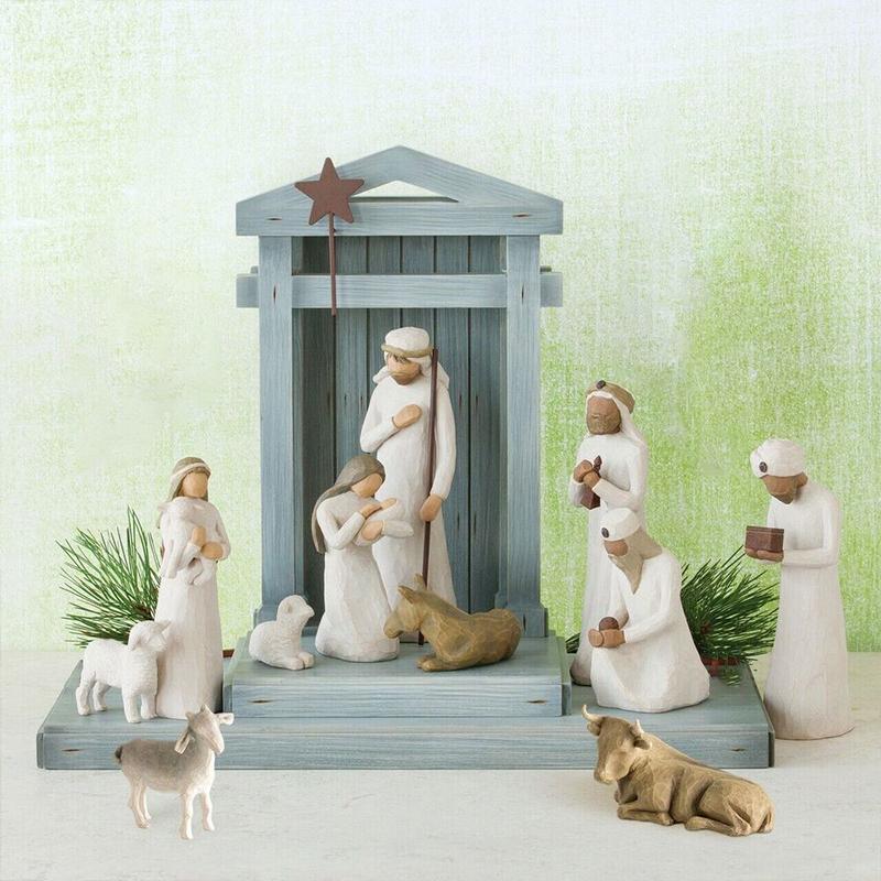 Desk Decor Hand Painted Decor Baby Jesus Manger ,Resin Ornament Nativity Figures Statue Set