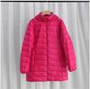 Women's Mid-Length Slim Fit Hooded Down Jacket, Flattering Plus Size, Lightweight with Detachable Hood