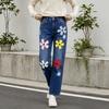 European and American New Flower Printing Design Sense Fashionable Mid-waist Women's Straight Jeans