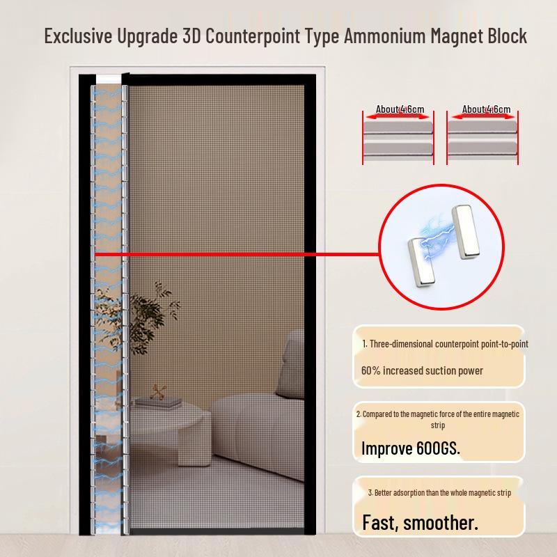 Premium Magnetic Anti-Mosquito Sliding Door Curtain with No-Drill Diamond Mesh for Home Use