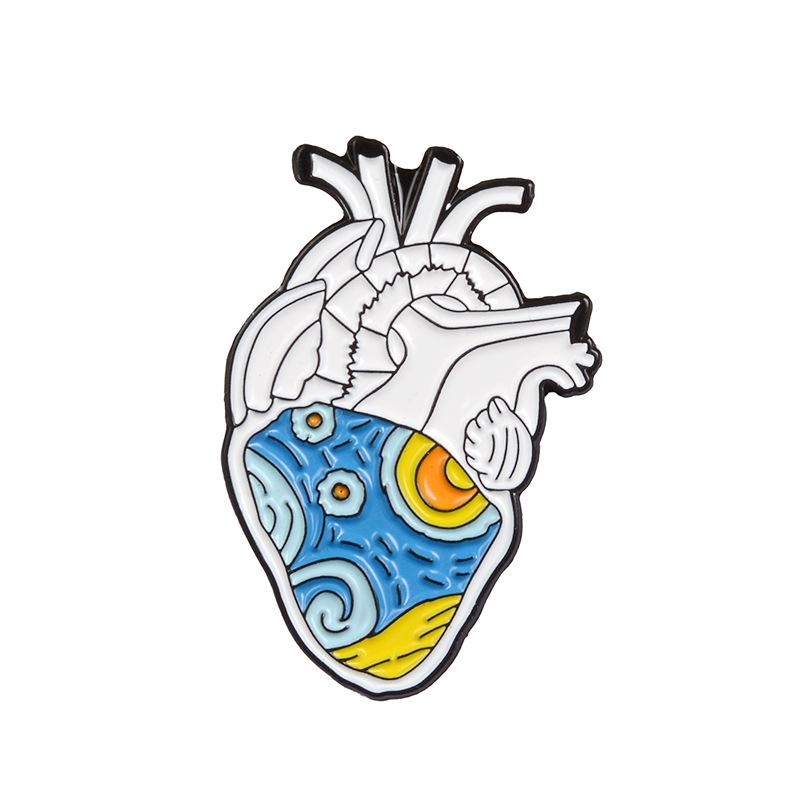Creative Medical Organs Enamel Brooch Brain Lung Heart Chest Uterus Flower Wave Mechanical Heart Metal Badge Lapel Pins Jewelry