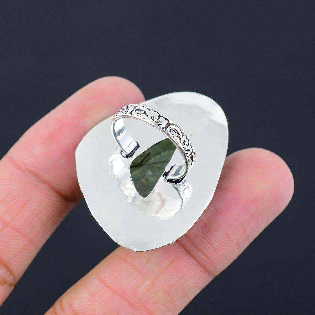 Moss Prehnite Gemstone Sterling Silver Wedding Solitaire Statement Ring Size 6.5