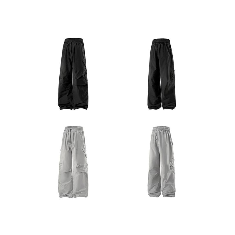 Wassup Outdoor Ice Silk Sports Parachute Cargo Pants for Men, Summer Multi-Pocket Lightweight Casual Straight-Leg Long Pants