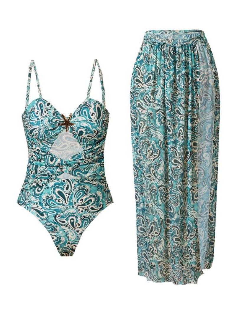 

2025 Трансграничная европейская и американская мода Сексуальный боди-платье с принтом и набор купальников Small