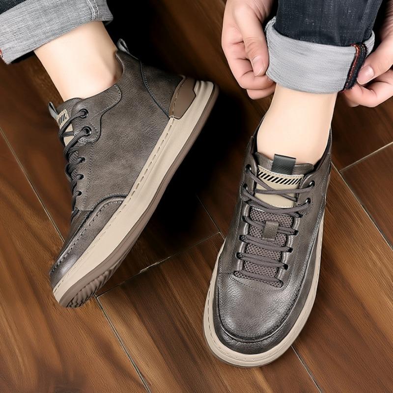 Fashion Winter Cow Leather Velvet Warm Men's Sneakers Designer Casual Men Platform Shoes Man Fashion Soft-soled Male Running Shoes