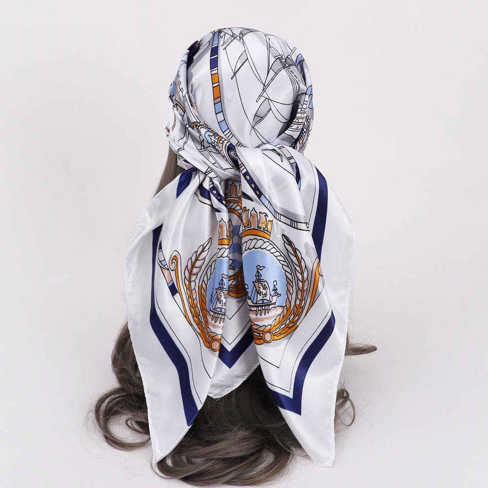90x90CM Imitation Silk Square Scarf – Women's Striped Color Block Shawl, European & American Style