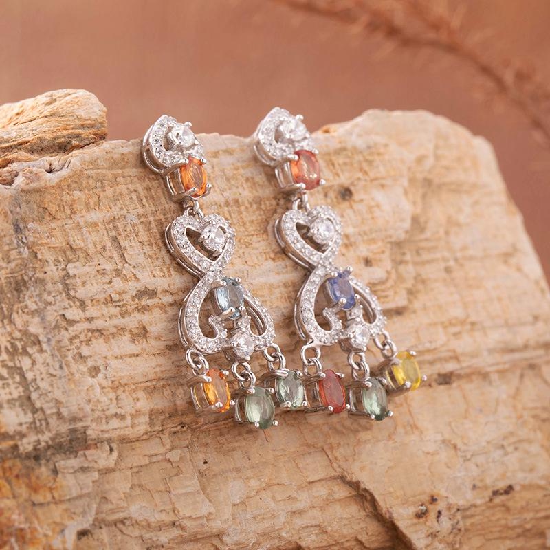 Natural Sapphire Colored Sapphire Stud Earrings Women'S S925 Sterling Silver Colored Sapphire Ear Jewelry Earrings