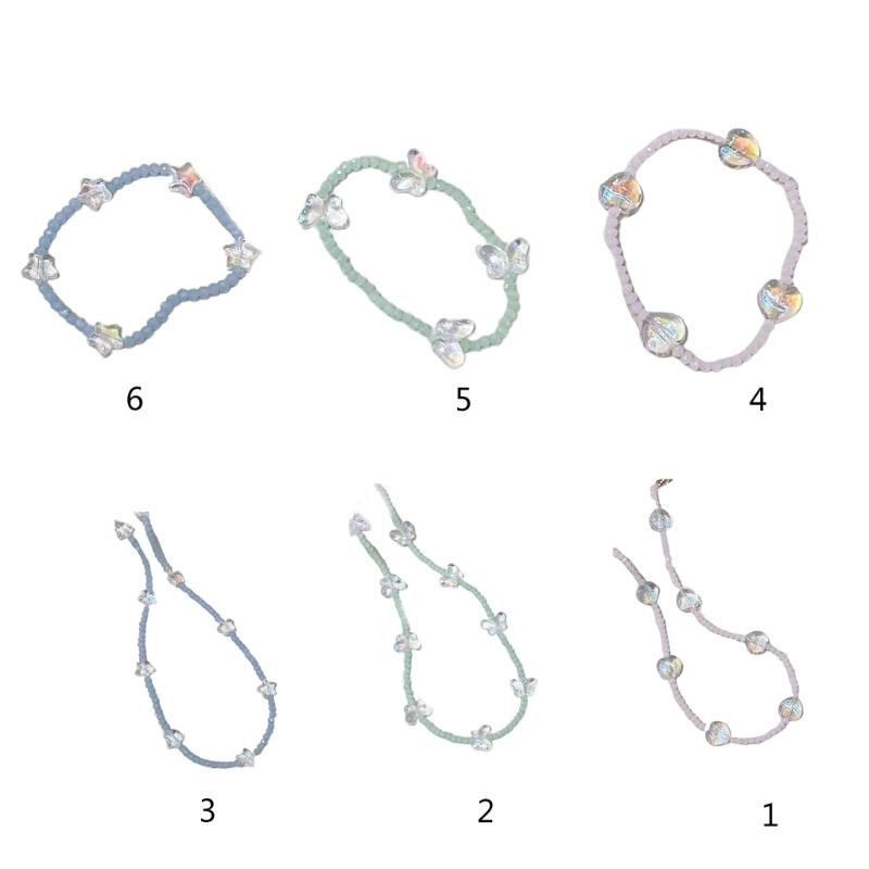 Y2K Glass Heart Star Butterfly Bead Pendant Necklace Bracelet for Women Clavicle Chain Fashion Valentines Day Gifts