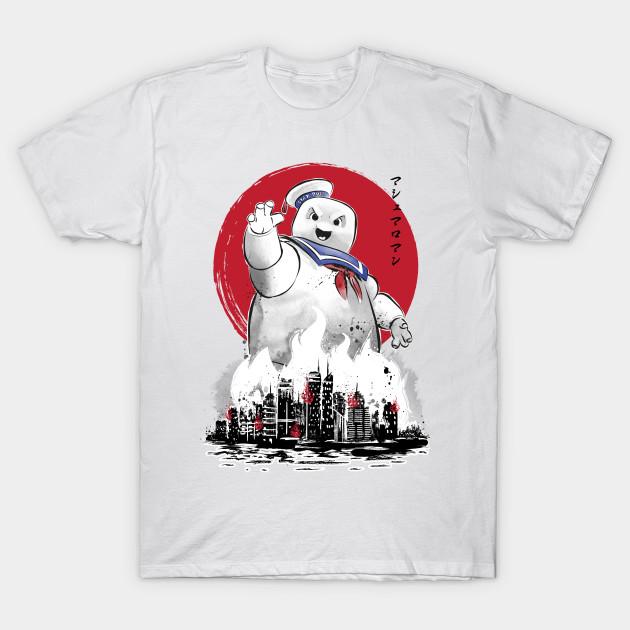 Men Black Print T-shirt Marshmallow Man Sumi-E No-Cut Transfer Paper Print Cotton Tshirt 4XL белый