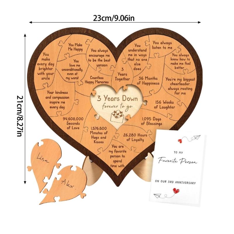 Customizable Wood Heart Puzzle Desktop Decors for 1Year/3rd Year Anniversary Room Decors and Memory Gift for Him or Her