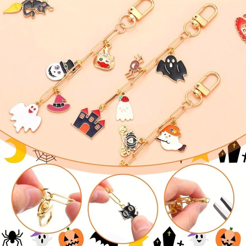 DIY Halloween Keyring Making Supplies 237Pcs Metal Autumn Crafts Pendant Set Including Spooky Charm Jewelry Tool