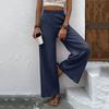 Womens Fashionable Solid Color Loose Fit High Waisted Straight Leg Casual Pants