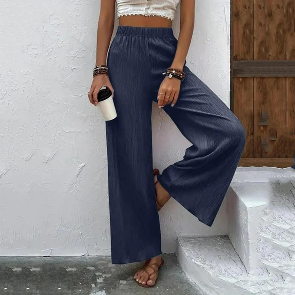 Womens Fashionable Solid Color Loose Fit High Waisted Straight Leg Casual Pants