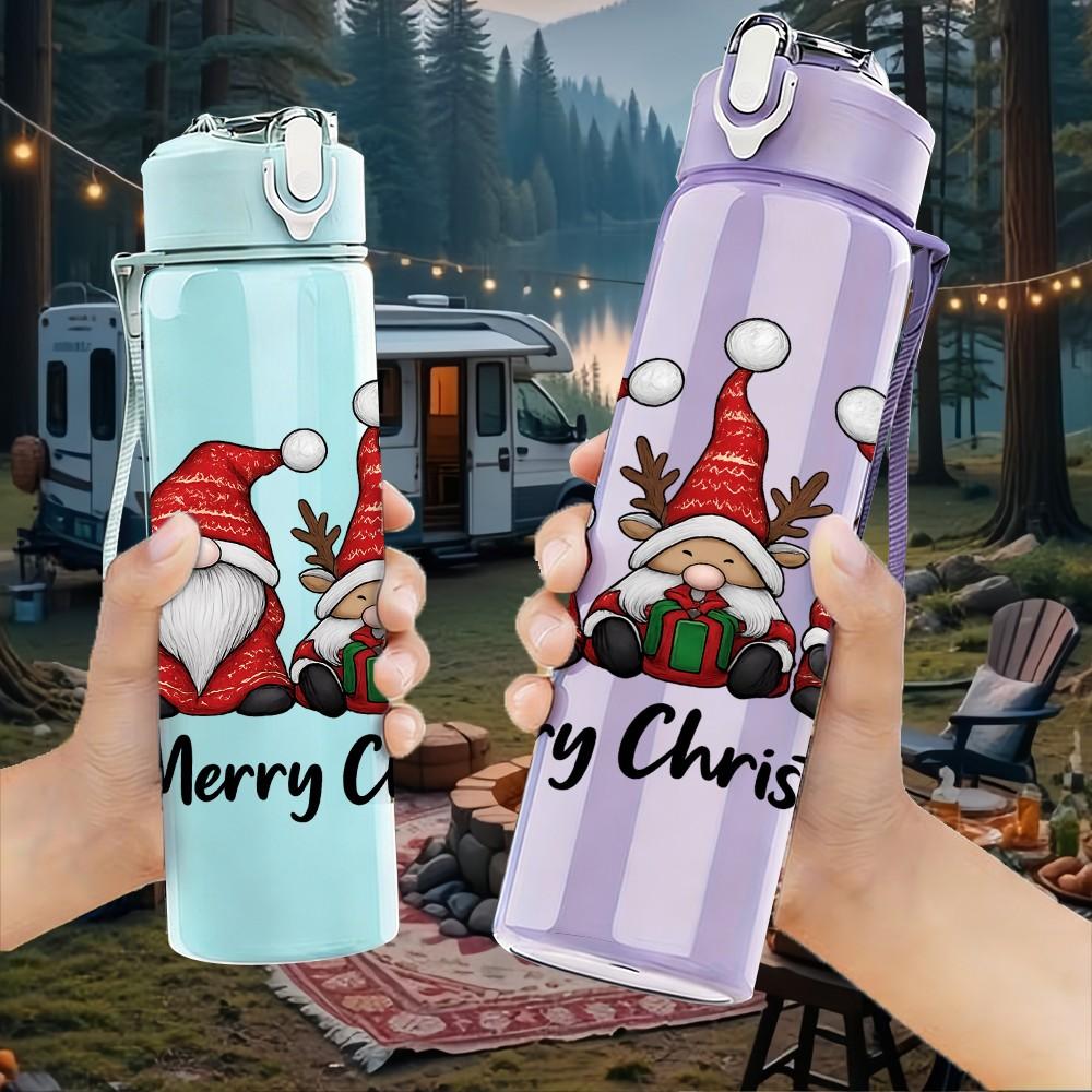 1PC Twin Christmas Gnomes 750ml Color Plastic Sports Water Bottle Leakproof Flip Straw Lid Suitable for Sports Office Home Use