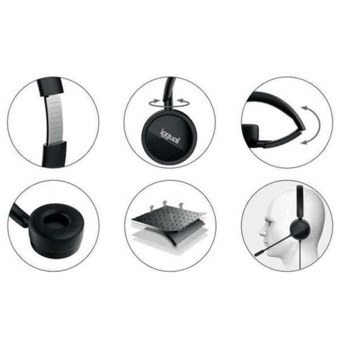 Casque avec Microphone - iggual Dual Tech - Noir - USB - Bluetooth - Léger et pliable