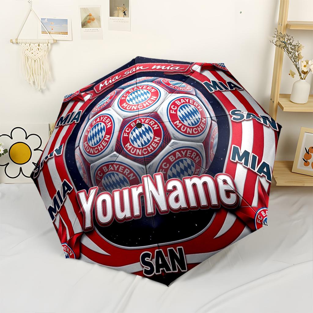 FC Bayern München Personalisierbarer Name Regenschirm Kompakt Reise Automatischer Regenschirm Faltbarer Regenschirm mit 8 Speichen Stabile Konstruktion