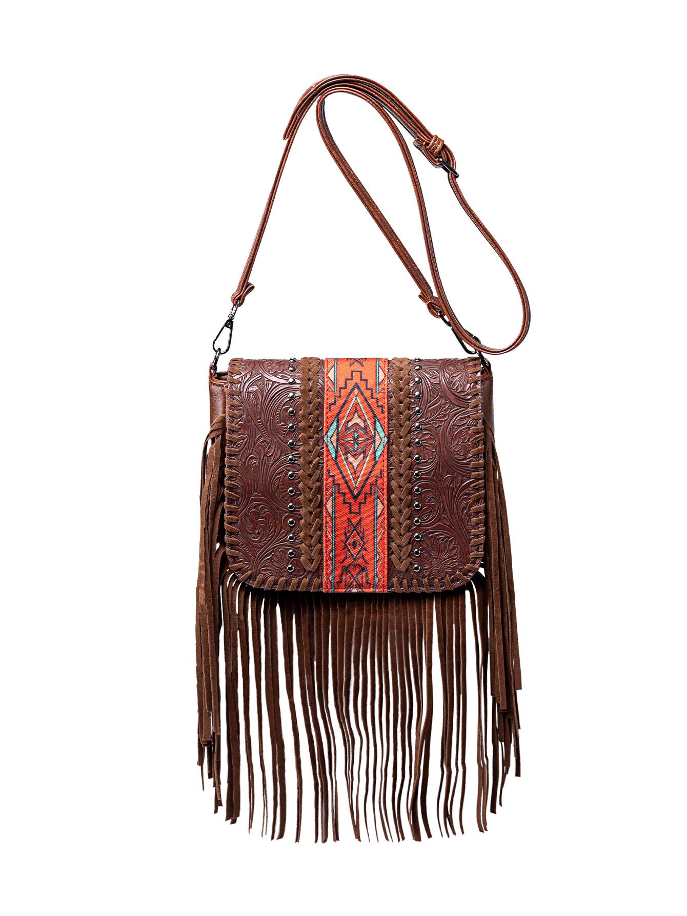 Женская богемная плетеная сумка кроссбоди с кисточками 2025 для осени/зимы кофейный