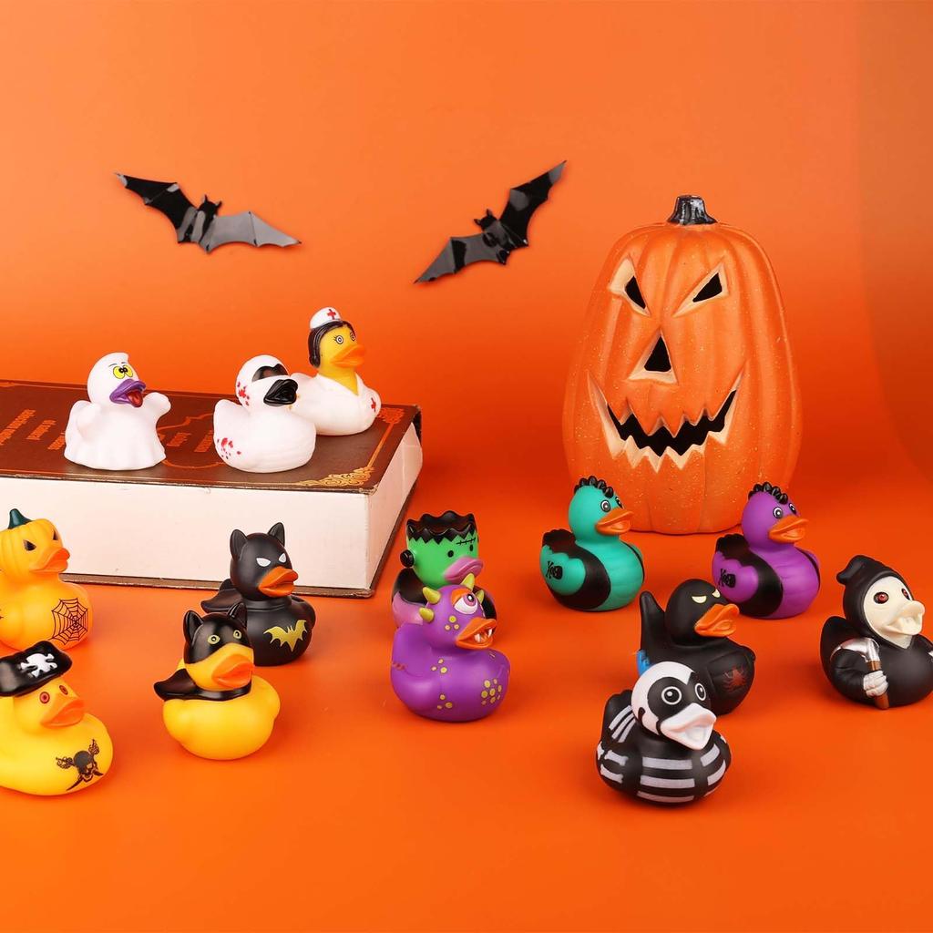 12/24/36 Stuks Halloween Rubberen Eendjes, 6.35 cm Halloween Eendjes Voor Jeeps Met Diverse Halloween Karakters Nieuwigheid Rubberen Eend Speelgoed