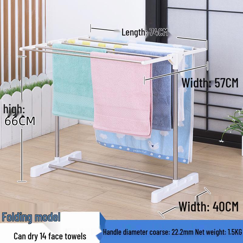 Stainless Steel Floor-Standing Towel & Clothes Drying Rack, Small Folding for Balcony Use