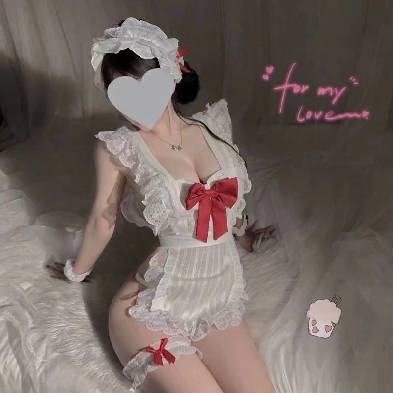 New Bow Maid Bare Back Apron Set Free Uniform Sex Underwear Pure Buttocks Uniform Set