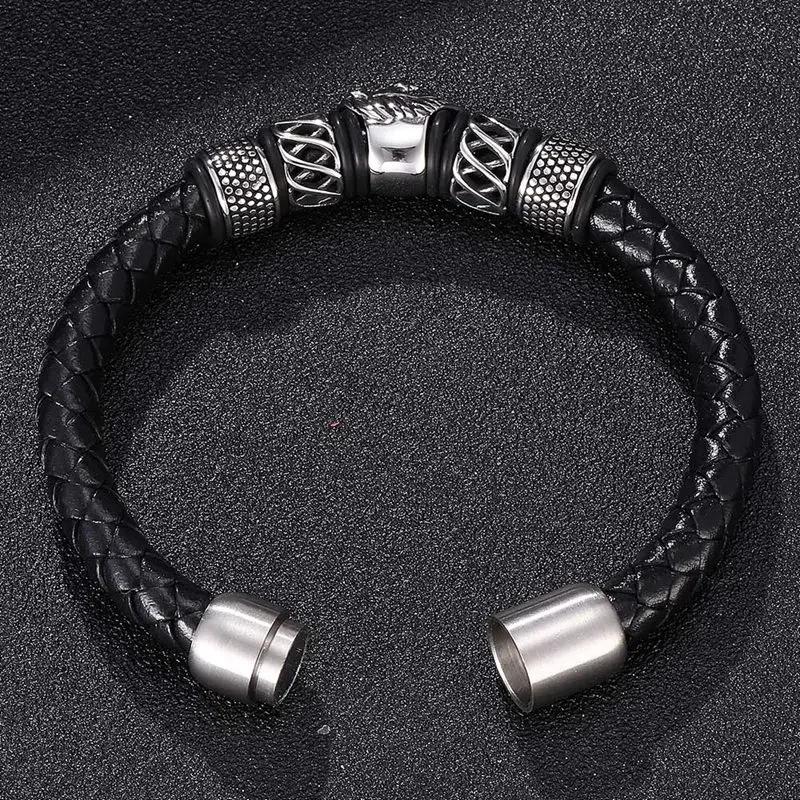 Fashion Classic Lion Head Buckle Leather Bracelet for Men Casual Punk Jewelry Gift