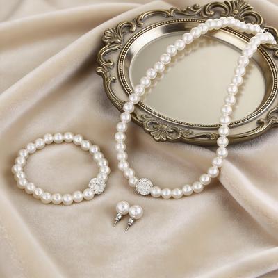 Yousheng 1/2 Set Perlmutt-Schmuckset Verstellbare Länge Halskette Ohrstecker Armband Set Damen Hochzeitsfeier Schmuck