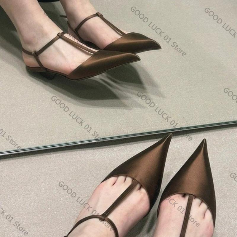

Модные брендовые туфли для женщин, сексуальные сандалии с острым носком, удобные сандалии на низком каблуке, трендовые сандалии, простые, универсальные, туфли большого размера 35 коричневый