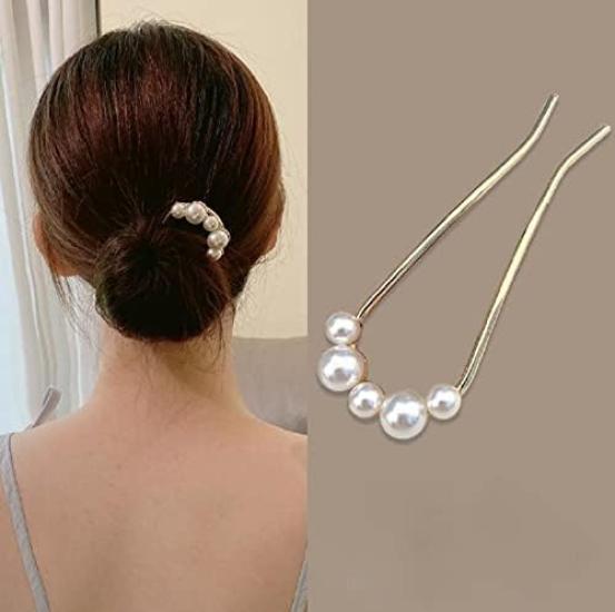 [Miaomyao] Miaomyao Hairpin (Kanzashi) U-shaped Hair Ornament with Pearl and Flower Design for Weddings, Parties, Kimono, Dresses, Furisode,