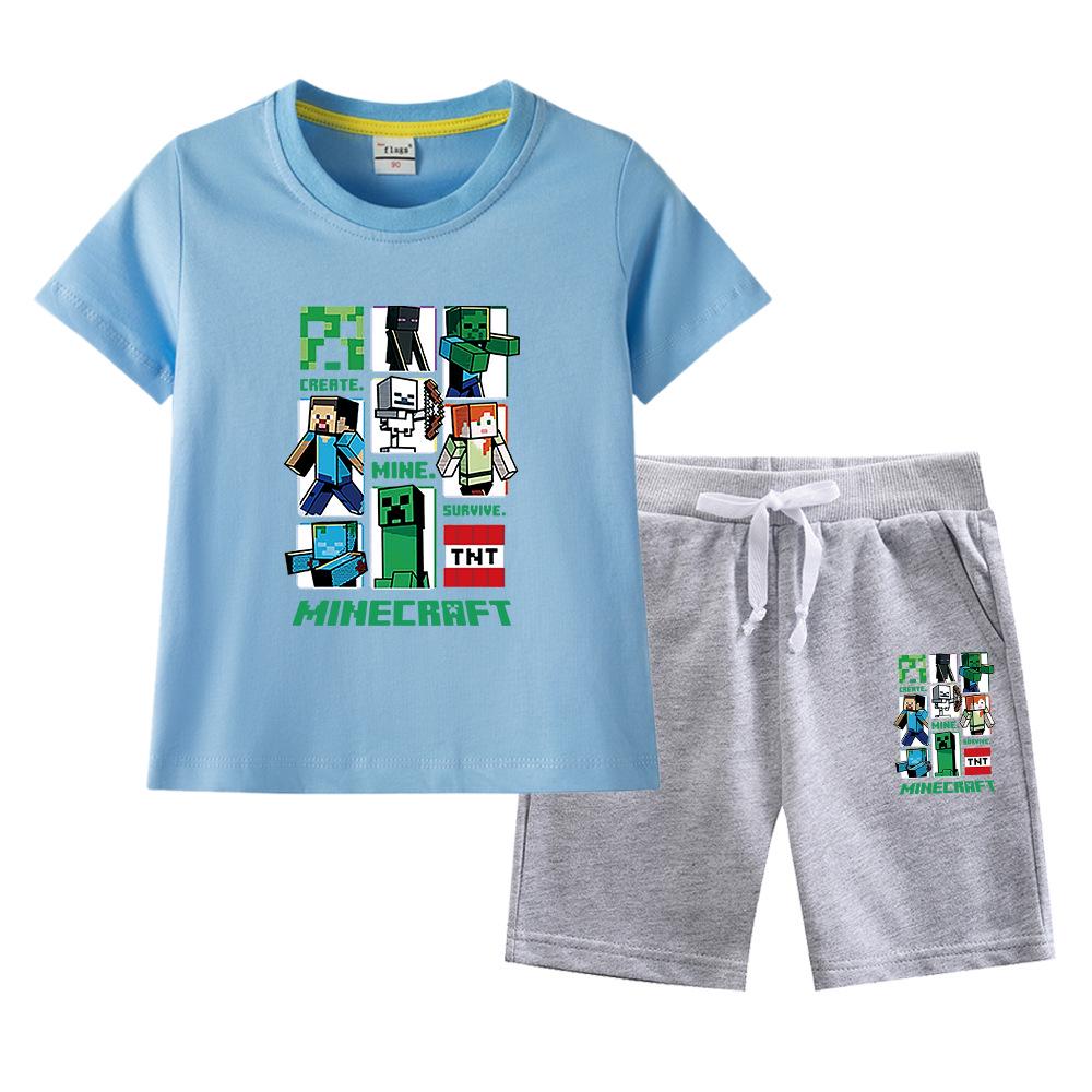 Minecraft Kids' Summer Outfit: Pure Cotton Short Sleeve T-Shirt & Shorts Set for Boys & Girls
