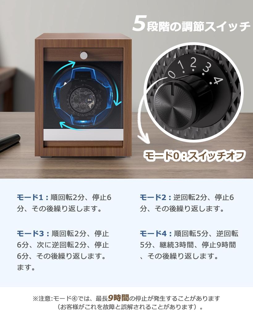 PHIZTO Automatic Watch Winder with Premium Wood Grain 5 Rotating LED Quiet and Fits All Mechanical Watches for Men and Includes USB Protective and