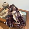 Autumn and winter high-end temperament blue plaid scarf large size when shawl thickened warm versatile scarf