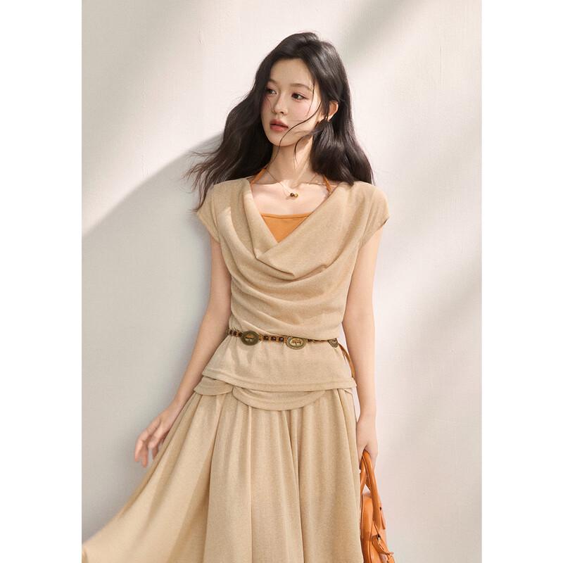 Miexue Lyocell Leinen Neckholder Top & Überwurf Zweiteiler Set