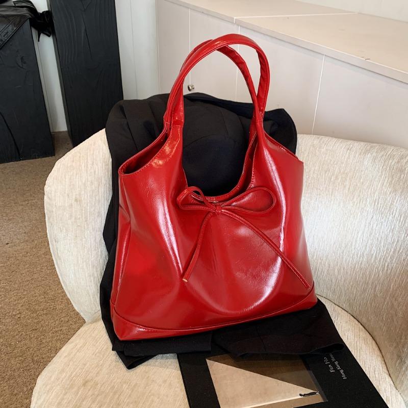 New Bow Niche Pu Women's Bag Simple Commuter Literary Shoulder Bag Large Capacity Underarm Tote Bag Women