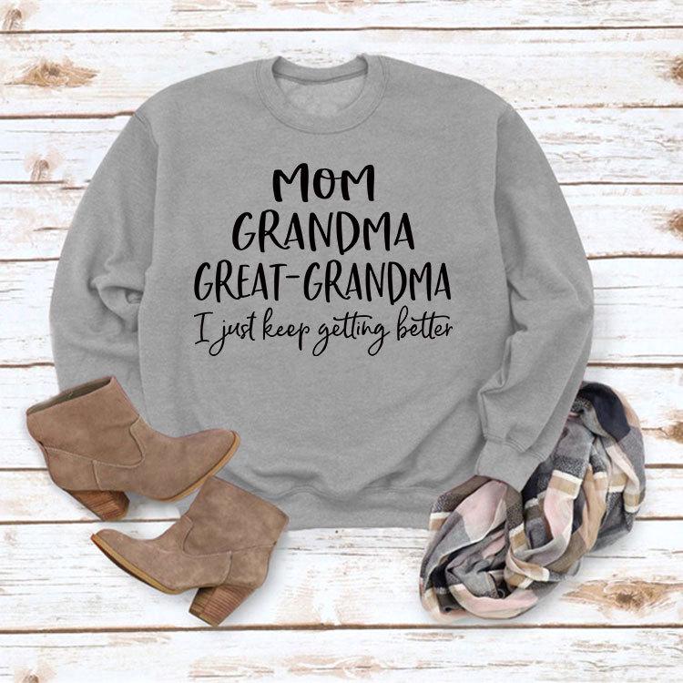 "European & American Fashion Grandma Letter Long-Sleeve T-Shirt, Autumn/Winter, Plus Size"