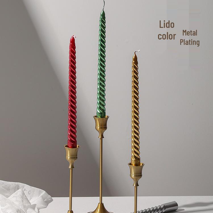 Gold Spiral Candlestick for Romantic Candlelight Dinner - Long, Smokeless, White Candle