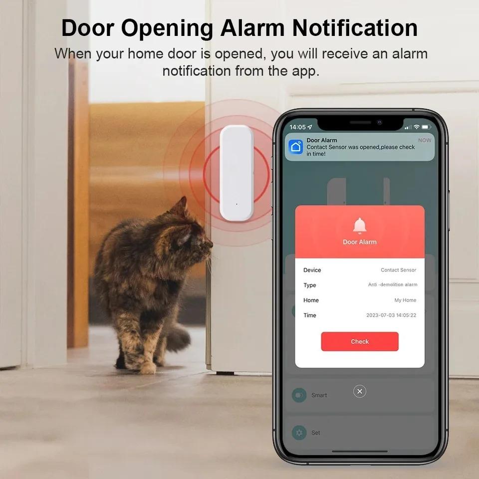 Tuya WiFi/Zigbee Smart Door and Window Sensor Smart Home Magnetic Security Alarm Smart Life APP Remote Monitor Works with Alex Google Home