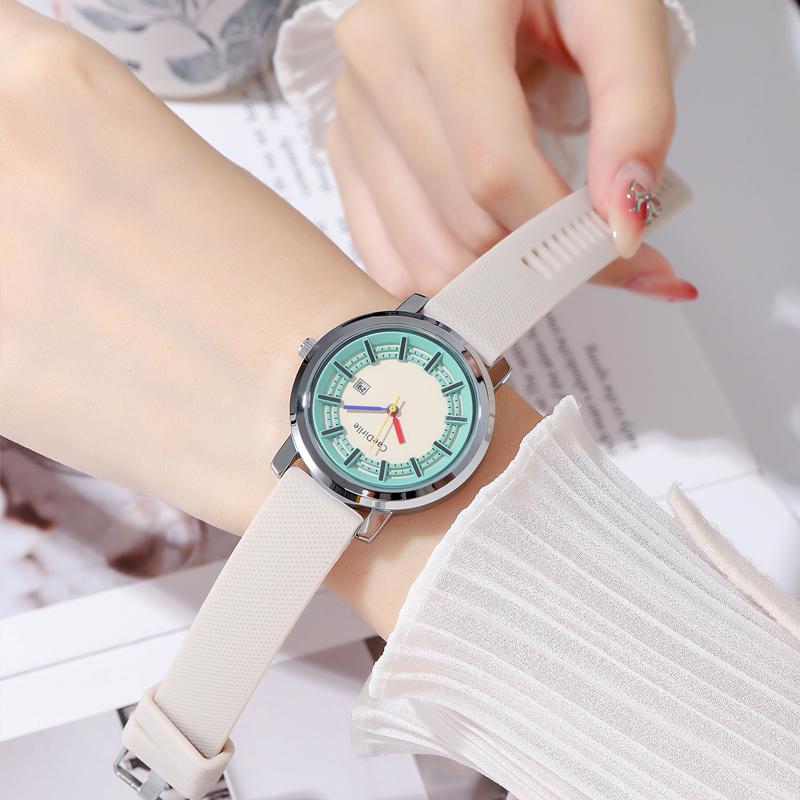 CAEDIRLLE Quartz Movement Rubber Strap Watch Women's Watch Green Dial Waterproof CDL3108