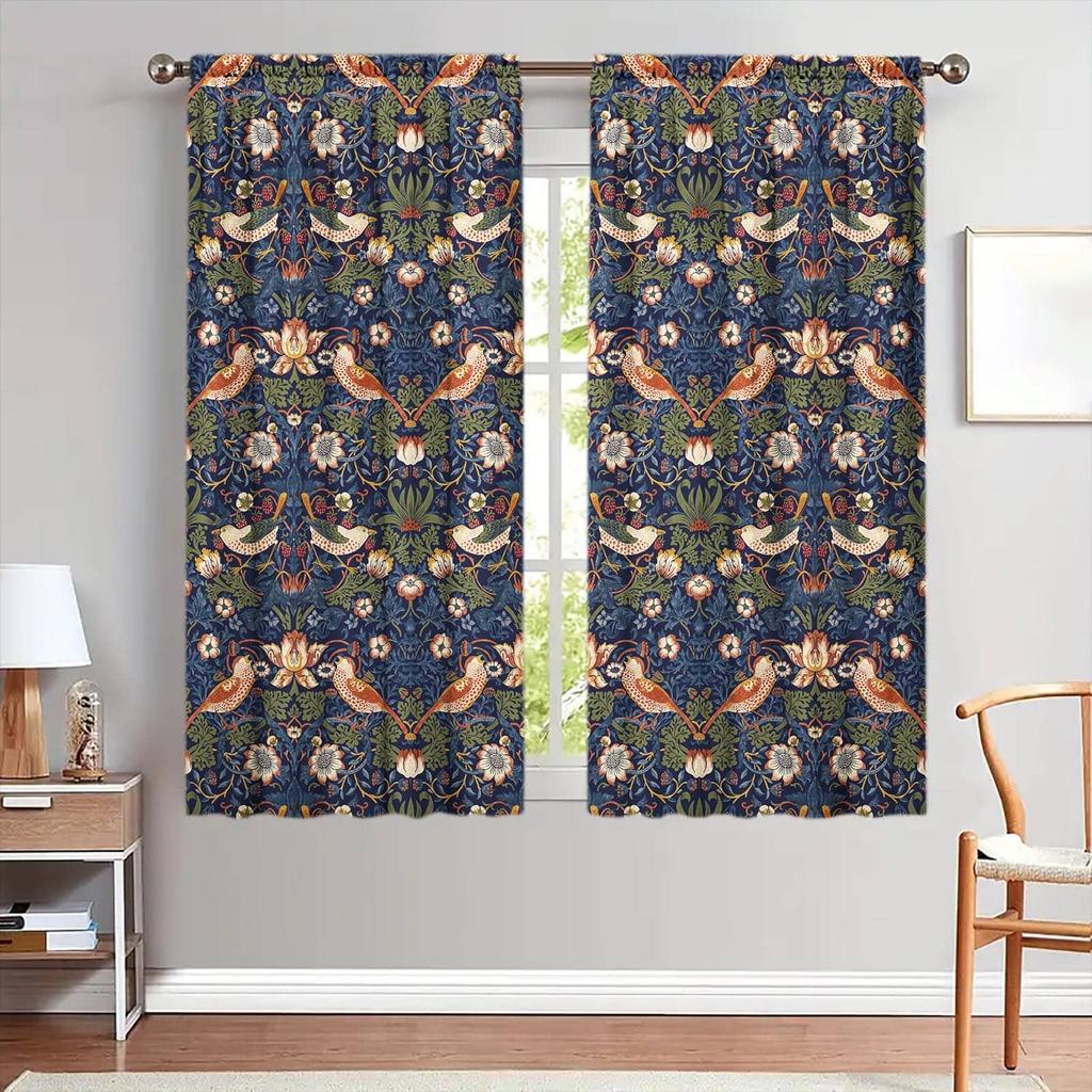 2pcs of Ethnic Style Flower and Bird Patterned Curtains   Shade and Privacy Protection   Suitable for Decorating Various Rooms