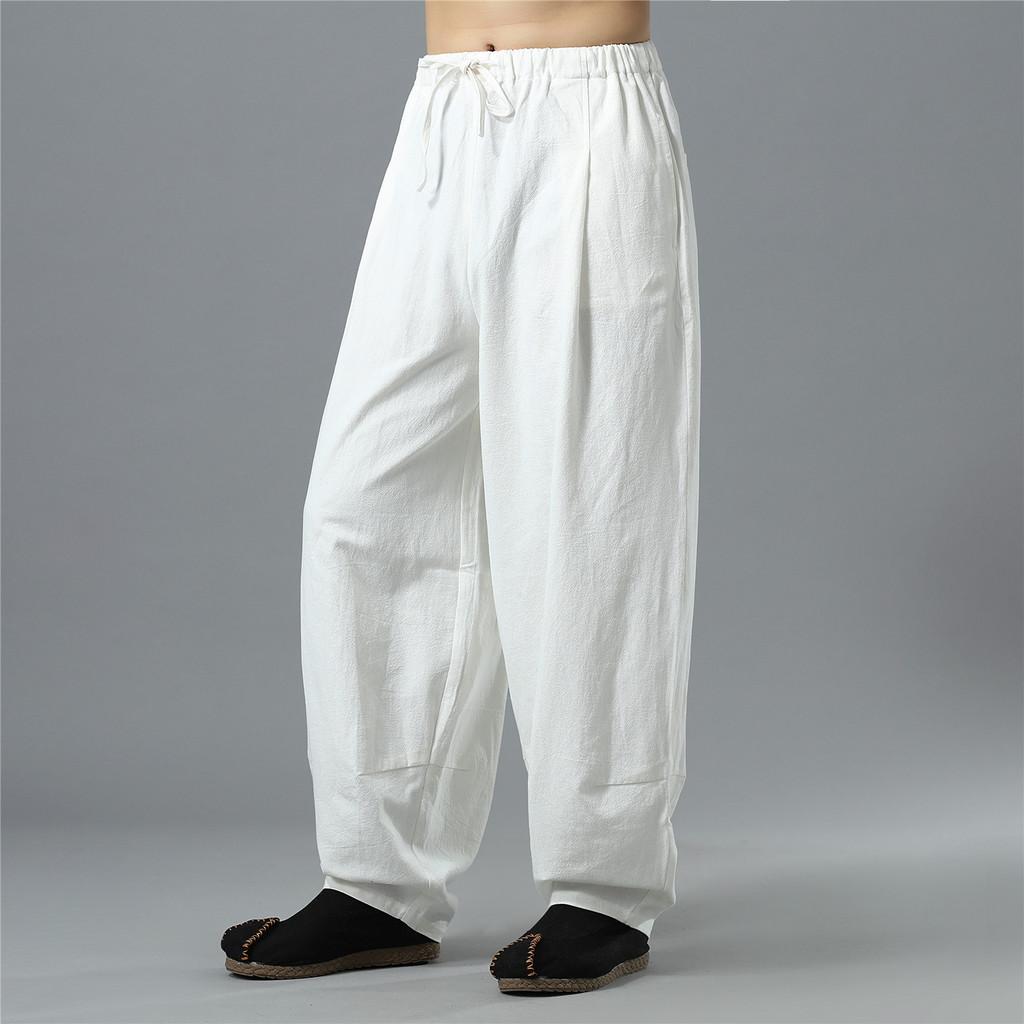 Men Cotton Lantern Pants With Drawstring Waist For Casual Autumn Wear