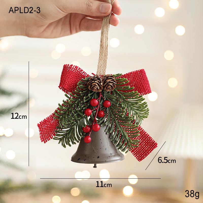Wrought iron metal bell bow red fruit pine branch pine cone pendant door hanging Christmas decorations Christmas tree pendant