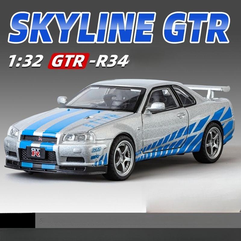 1:32 Nissan GTR R34 Skyline Supercar Alliage Métal Moulé Sous Pression Modèle de Voiture Collection Bureau Intérieur Hobby Ornement Tendance Cadeau d'Anniversaire