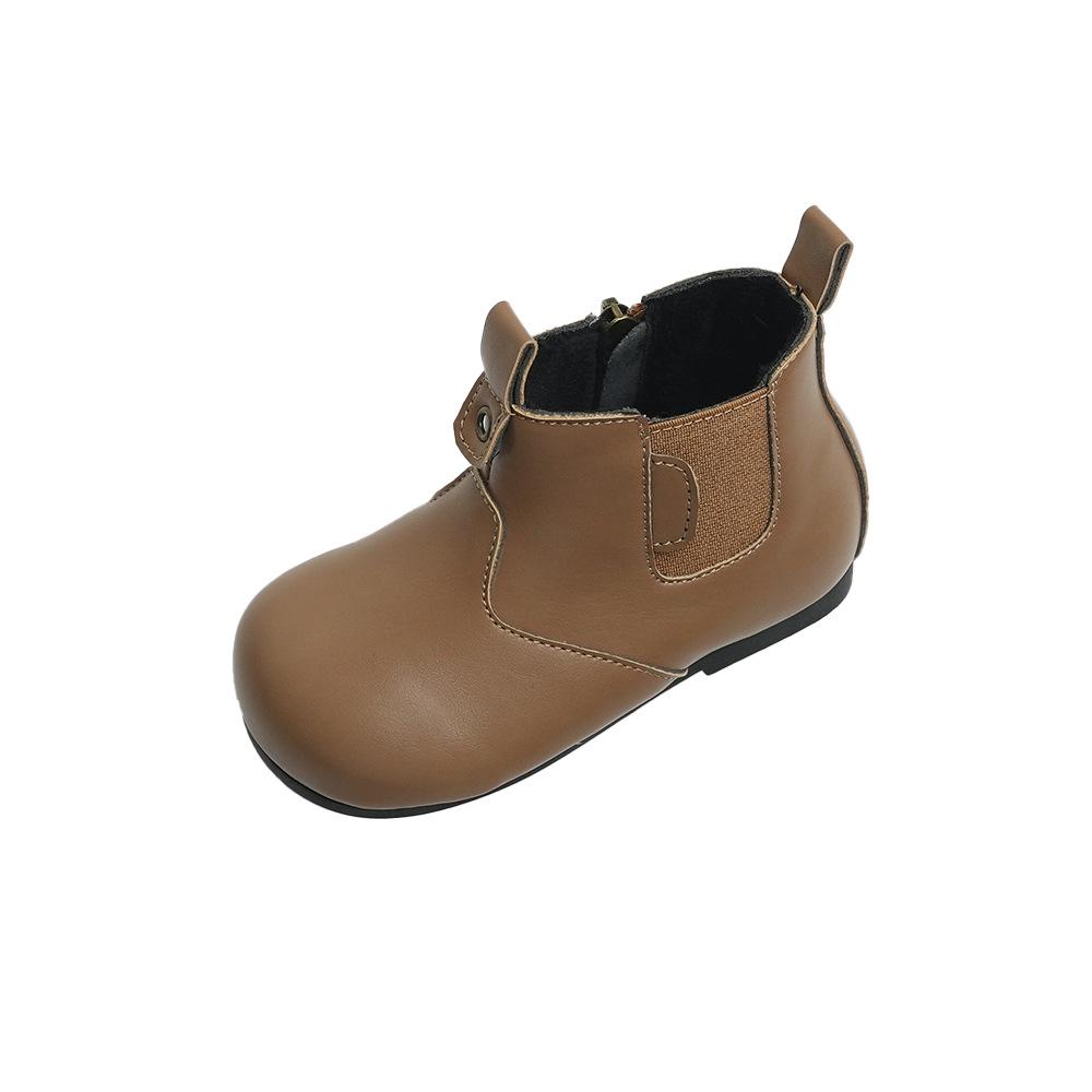 XSHX Retro "round Head Short Boots" Baby Functional Toddler Shoes Winter Velvet Boys and Girls Side Zipper 248058