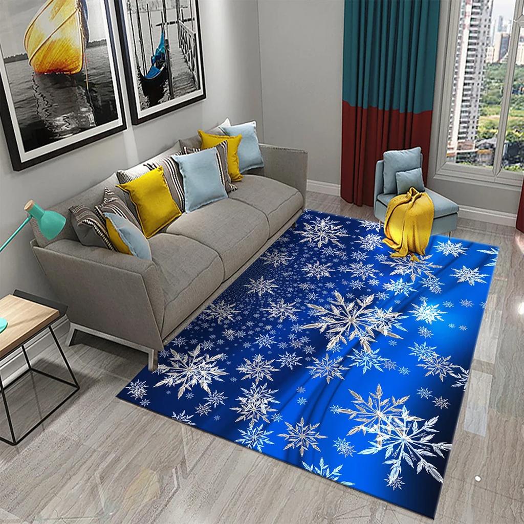 Lovely Cartoon Snowman Carpet Snowflake Rug Winter Snow Print Area Rugs Door Mat Yoga Mats Kids Bedroom Living Room Flat Mat