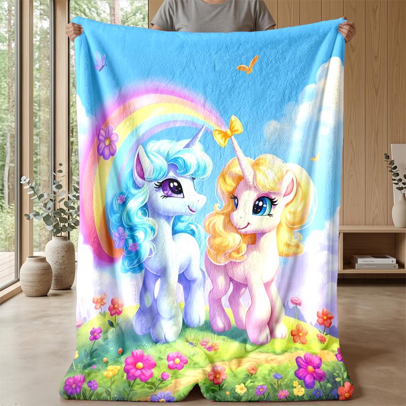 Unicorns In Rainbow Meadow Theme Blanket Lightweight Warm Flannel Blanket Decorative Throw Blanket for Home Decoration