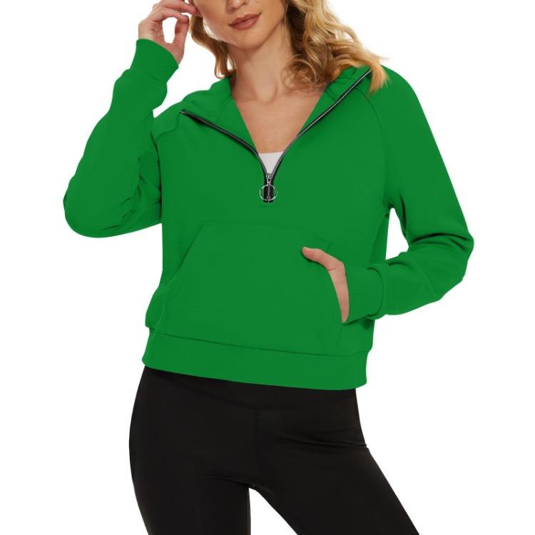 Women Fashion Long Sleeve Hooded Sweatshirt Casual Loose Fit Zipper Pocket Solid Color