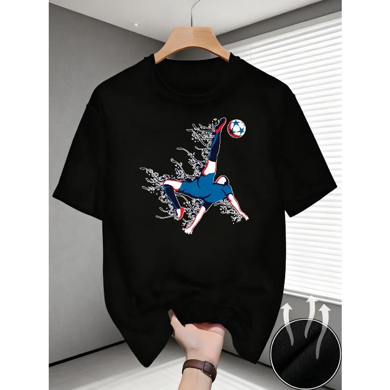 European Size Casual Sporty Style Men's T-Shirt Football Player Kick Pattern Summer Wear Gift for Sports Fans